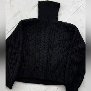 Mango MNG Casual Turtleneck Ribbed Knit Black Sweater. Size Small
